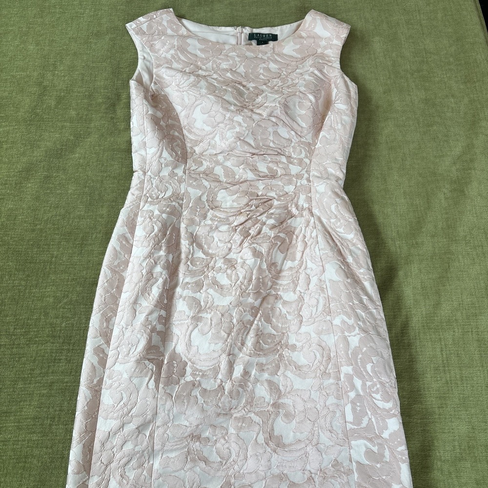 Lauren Ralph Lauren‎ Pink Brocade Jacquard Sheath Dress Special Occasion Sz 6